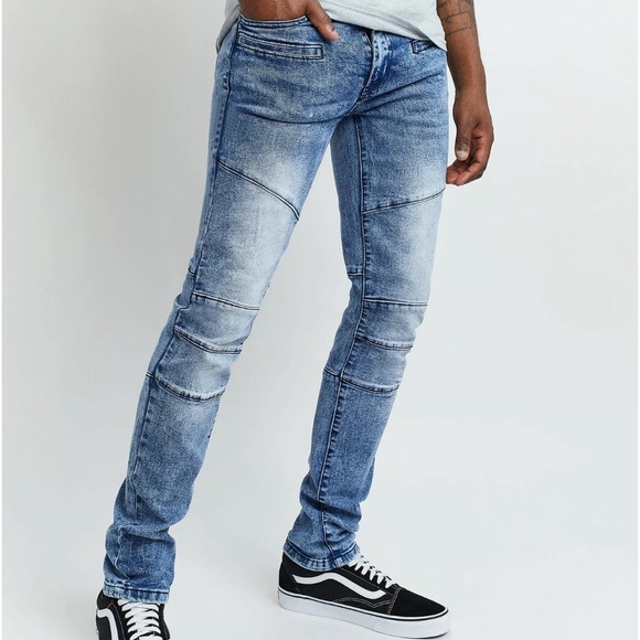 Multi Wash Moto Look Straight Fit Jeans Size 40 - Picture 6 of 7